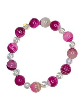Agate bracelet stretch handmade with glass beads color enhance